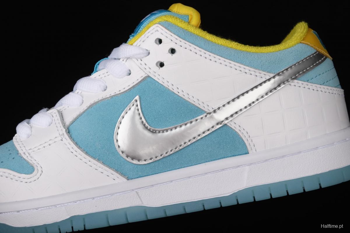 Ftc Skateboarding x NIKE SB DUNK Low Pro QS LAGOON PULSE silver ice blue low-top skateboard shoes DH7687-400