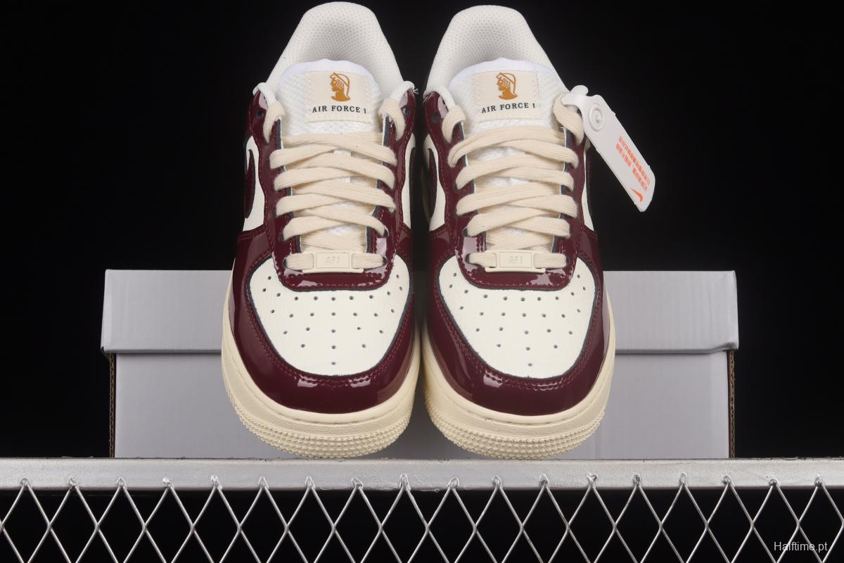 NIKE Air Force 1'07 Low white wine red patent leather low-top casual sneakers DQ8583-100