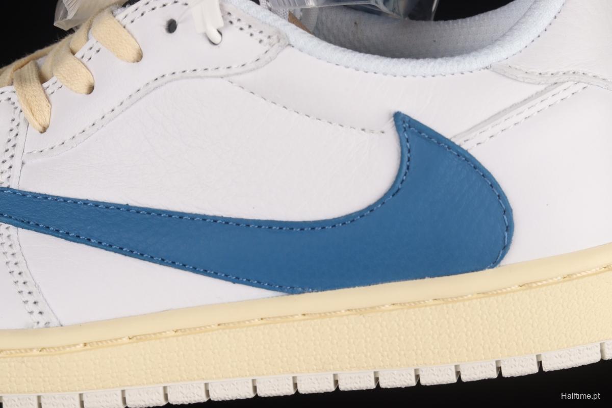 Travis Scott x Air Jordan 1 Low raw rubber white and blue barb low-top cultural sneakers CQ3277-100