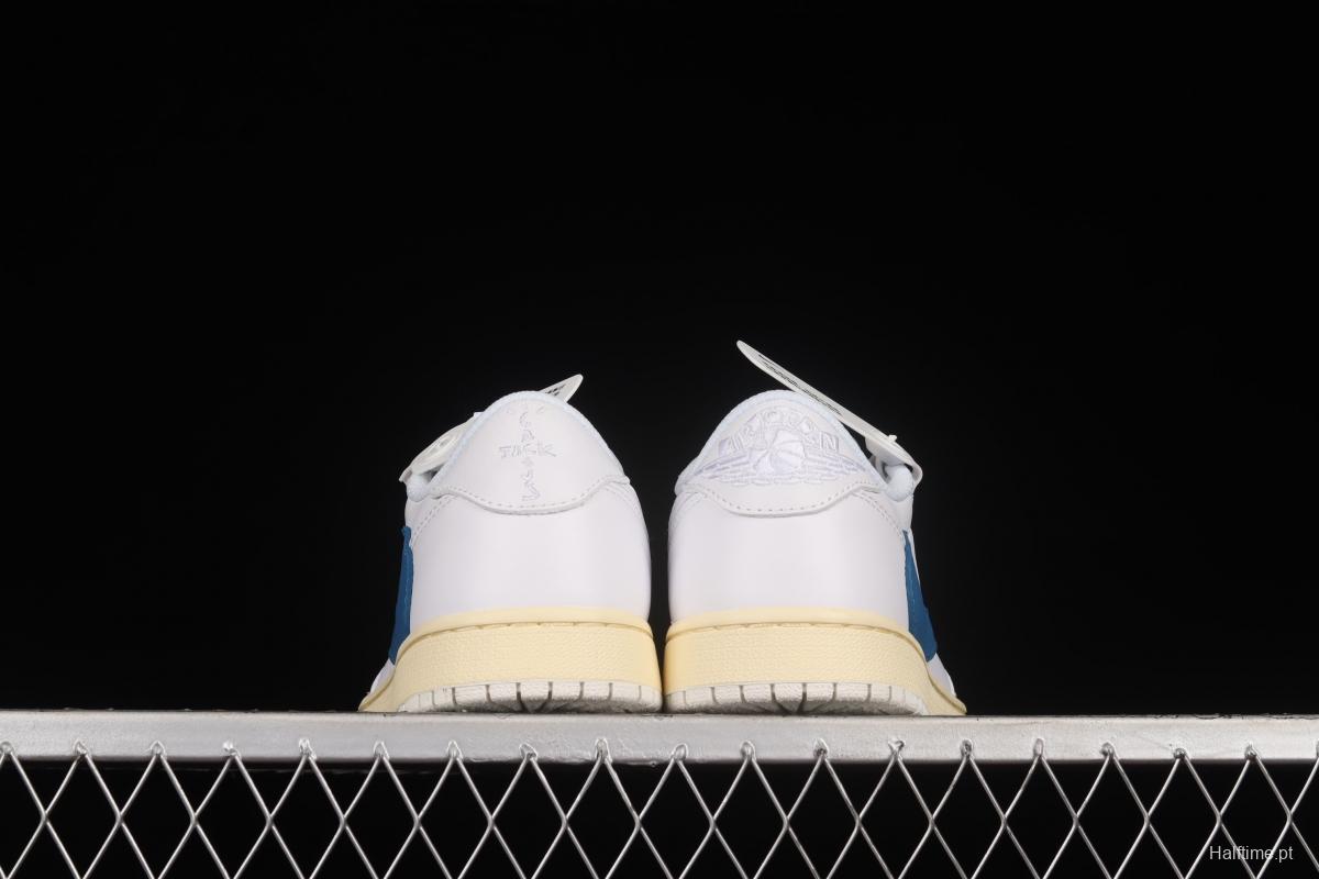 Travis Scott x Air Jordan 1 Low raw rubber white and blue barb low-top cultural sneakers CQ3277-100