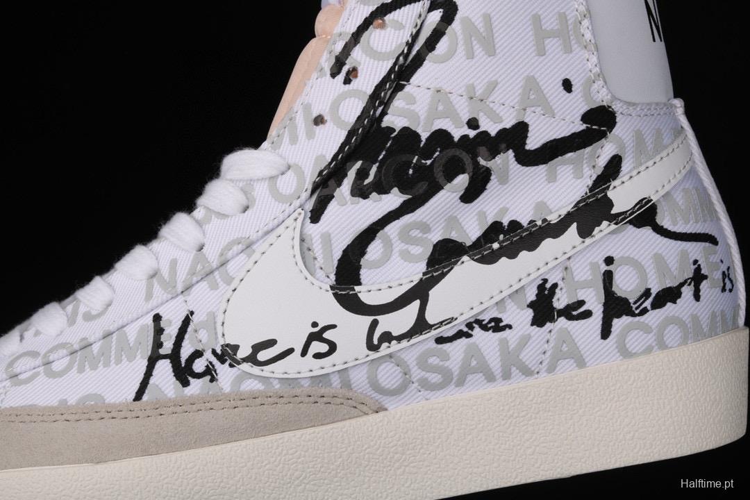 Comme Des Garcons x Naomi Osaka x NIKE Blazer Mid tripartite joint name white and black DA5383-100