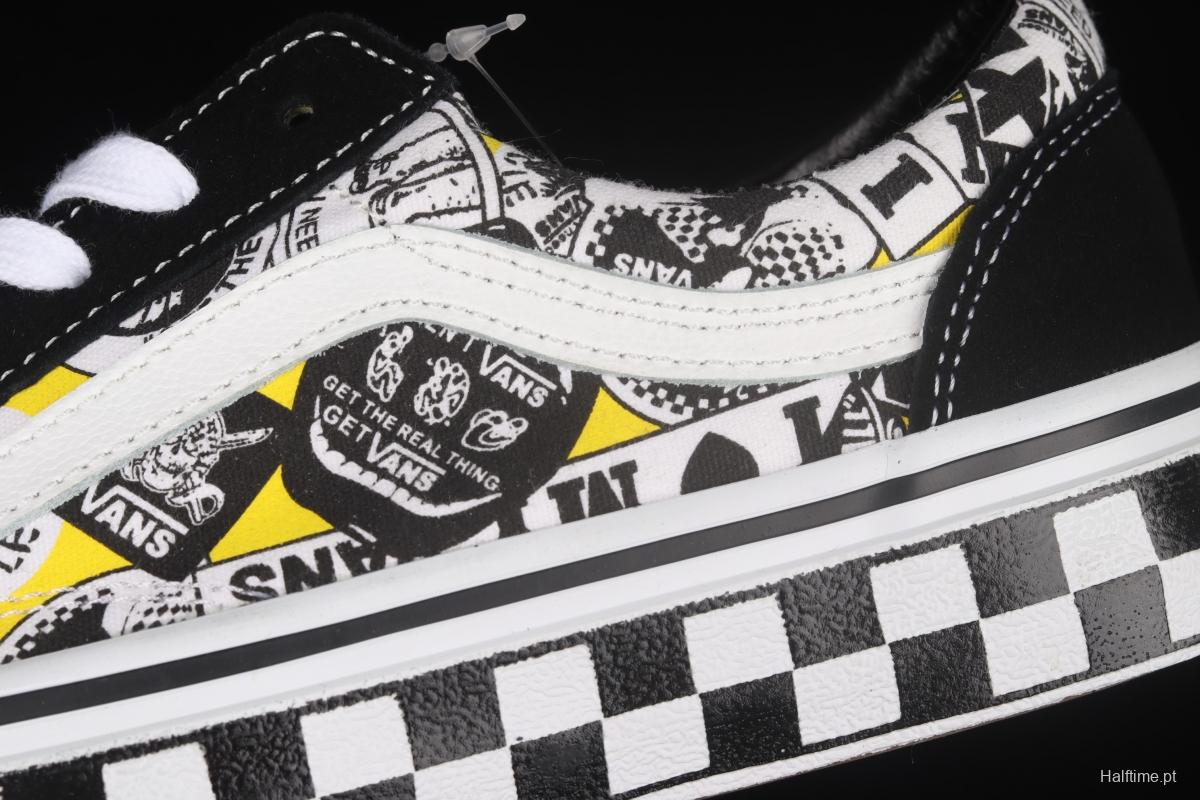 Vans Old Skool checkerboard side printing cartoon pattern low-side casual board shoes VN0A6WKT6QC