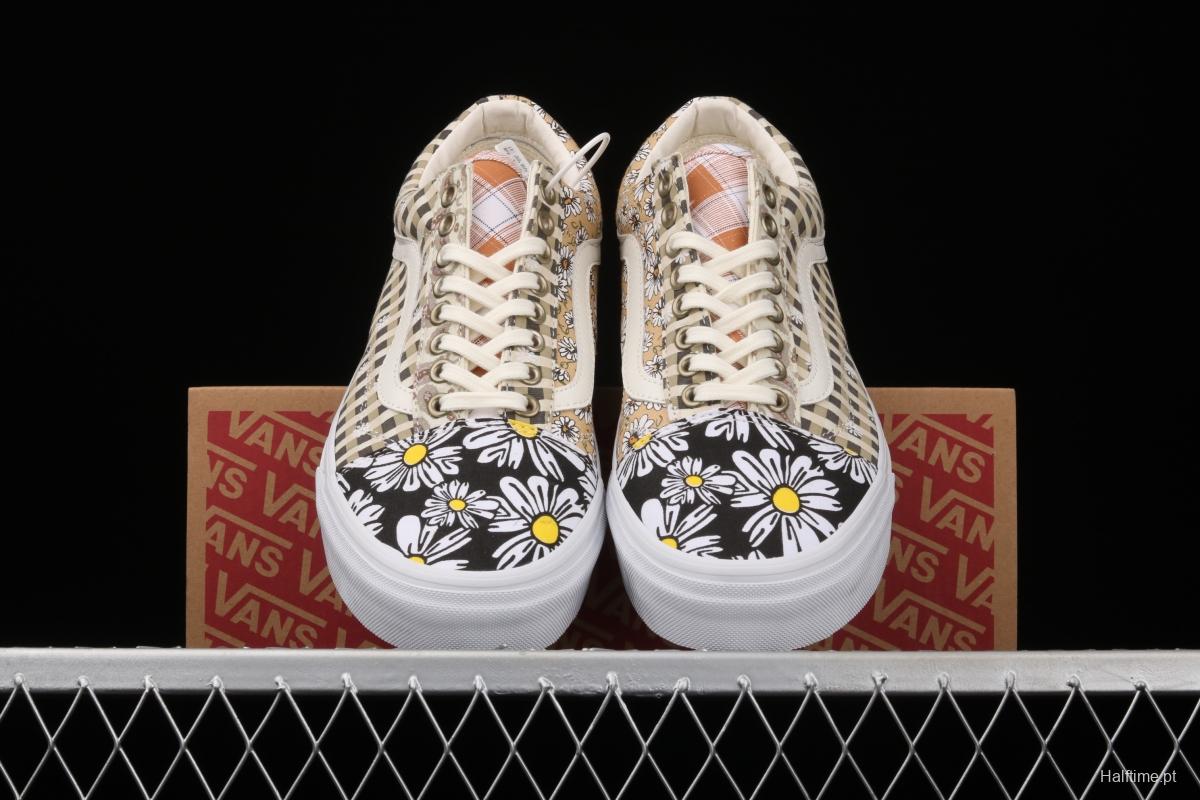 Vans Old Skool PEACEMINUSONE small chrysanthemum plaid low-top casual board shoes VN0A702J4201