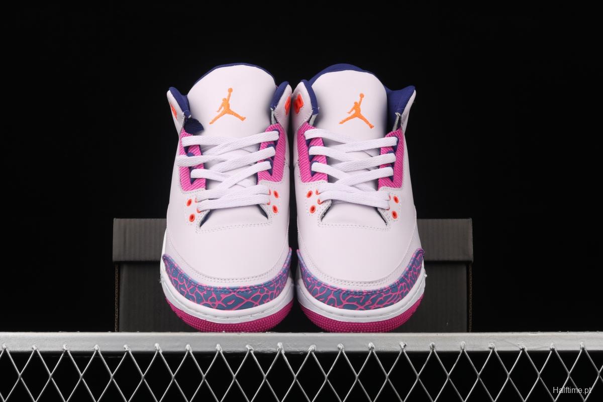 Air Jordan Brand Air Jordan 3 GS AJ3 Joe 3 burst pink and purple front layer basketball shoes 441140-500