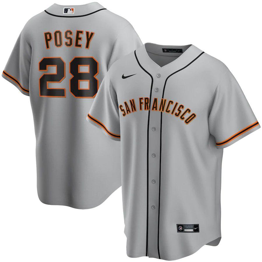 Men s Buster Posey Gray Road 2020 Player Team Jersey Halftime