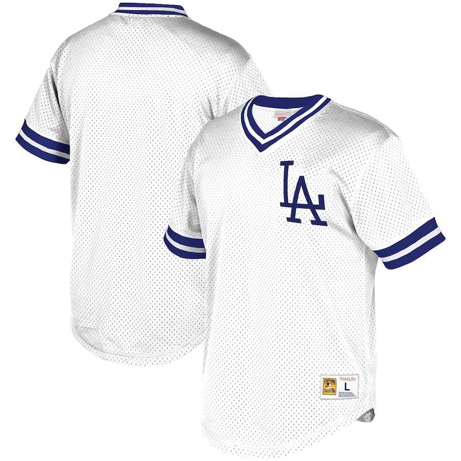 Men's Los Angeles Dodgers Mitchell & Ness Gray Cooperstown Collection Mesh  Wordmark V-Neck Jersey