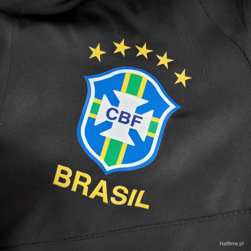 2022 Brazil Black Full Zipper Windbreaker