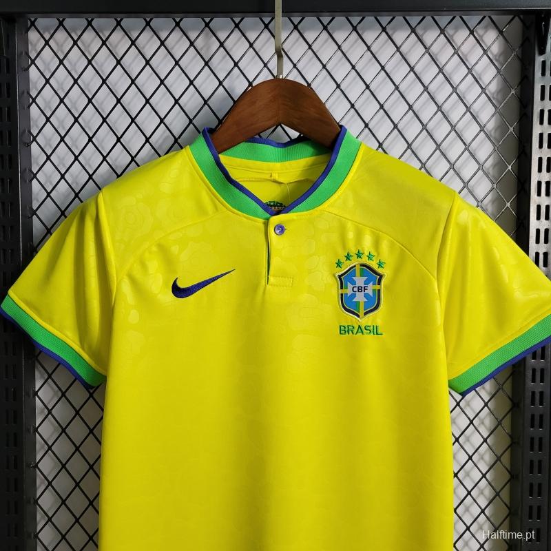 2022 Brazil Home Kids Size 16-28 Soccer Jersey