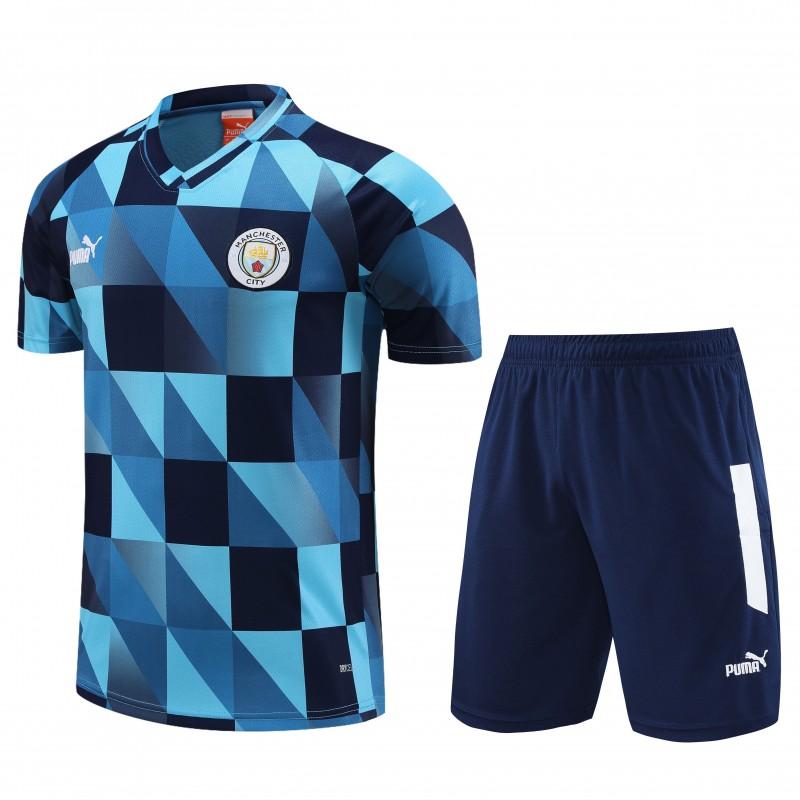 23 24 Manchester City Black Blue Short Sleeve+Shorts