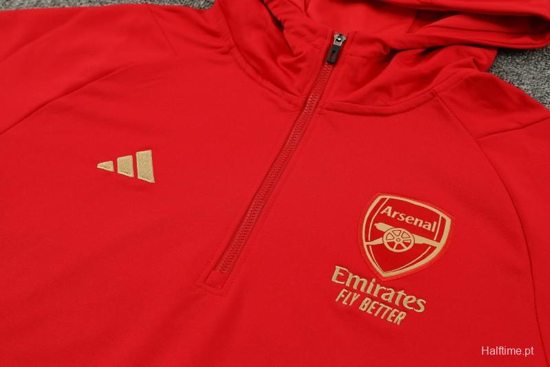 23/24 Arsenal Red Hoodie Half Zipper Jacket+ Pants