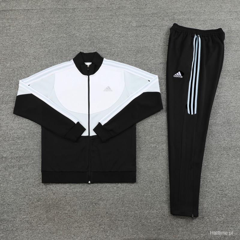 23/24 Adidas White/Black Full Zipper Hooide Jacket+Pants