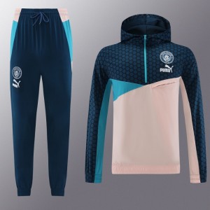 23/24 Manchester City Half Navy/Pink Half Zipper Windbreaker Jacket+Pants