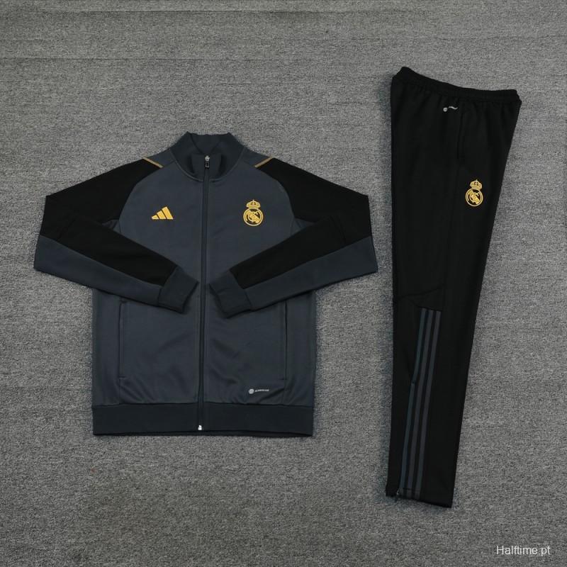 23/24 Real Madrid Grey/Black Full Zipper Jacket+Pants