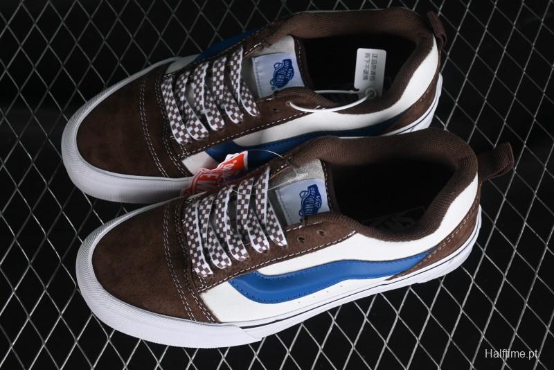 Vans Classics Knu Skool White Blue Brown Colorblock Chunky Tongue Skate Shoes - VN0009QCDMV
