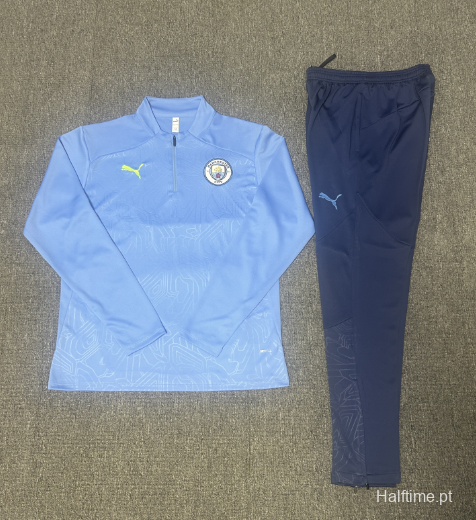 24/25 Kids Manchester City Sky Blue Half Zipper Jacket+Long Pants