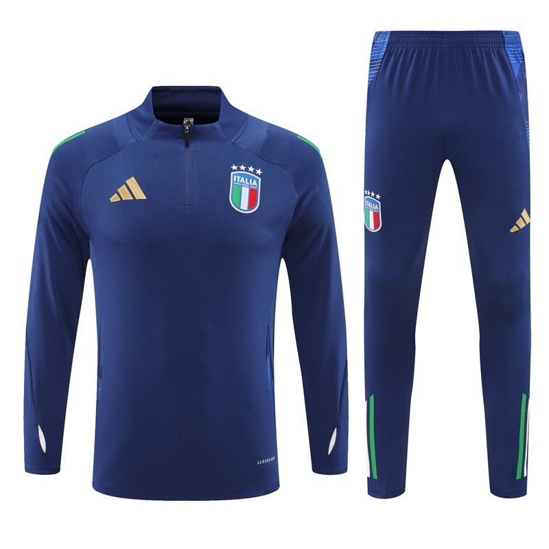 2024 Italy Navy Half Zipper Jacket+Long Pants