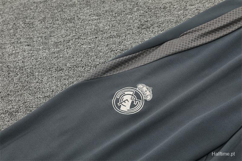 24/25 Real Madrid Grey/Khaki Half Zipper Jacket+Long Pants