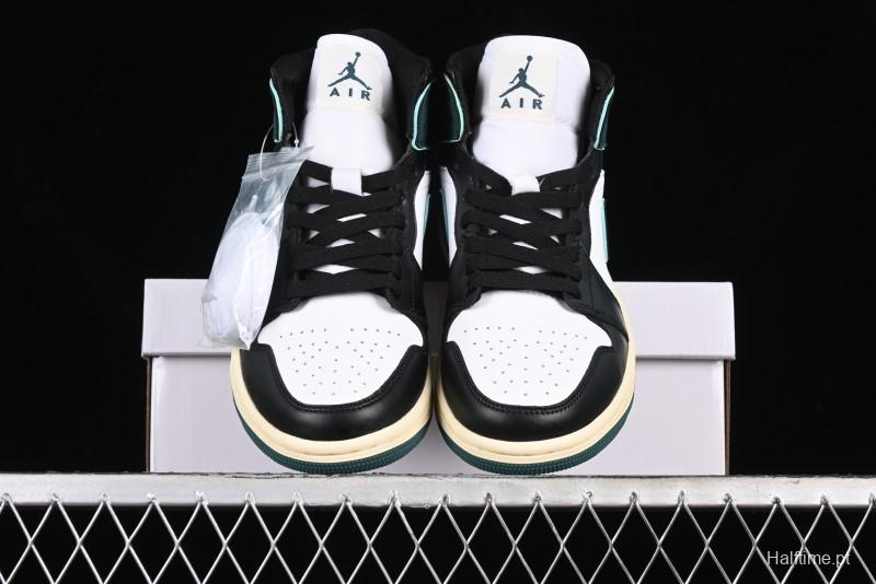 Nike Air Jordan 1 Mid AJ1 Snake Black Green Toe Mid-Top Basketball Shoes - FQ7818-100
