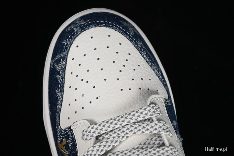 Nike SB Dunk Low LV Collaboration - Blue Denim Print Anniversary High-End Custom Low-Top Casual Sneakers - FC1688-162