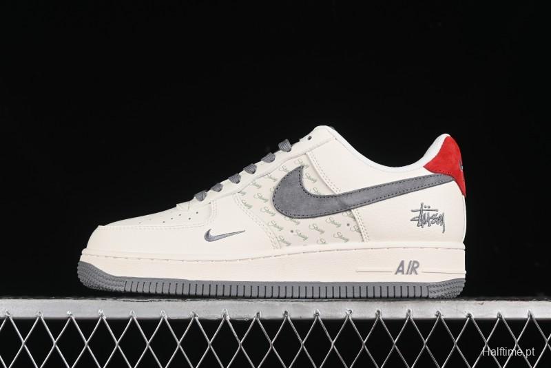 Nike Air Force 1 '07 Low Stussy Collaboration - English Beige Grey Red Low-Top Casual Sneakers - XZ3318-567