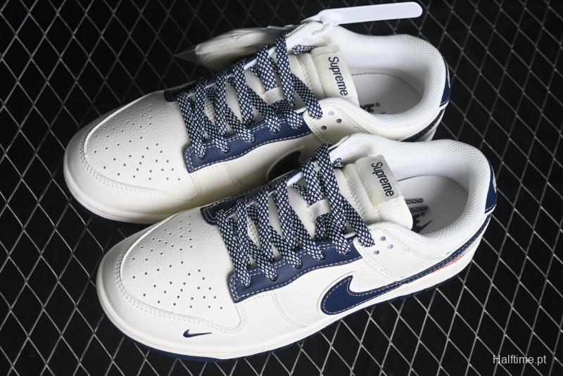 Nike SB Dunk Low Stone Island x Supreme Collaboration - Navy Blue & Off-White Anniversary High-End Custom Low-Top Casual Sneakers - BB9866-007