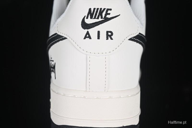 Nike Air Force 1 '07 Low Stussy Collaboration Black Leather Low-Top Casual Sneakers - HH7518-045