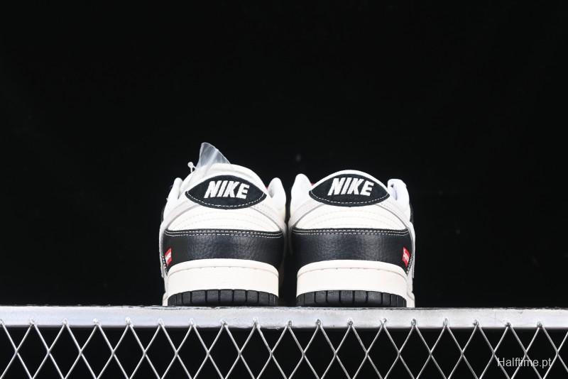 Nike SB Dunk Low Supreme Collaboration - Black Leather Texture Anniversary High-End Custom Low-Top Casual Skate Shoes - XS1086-020