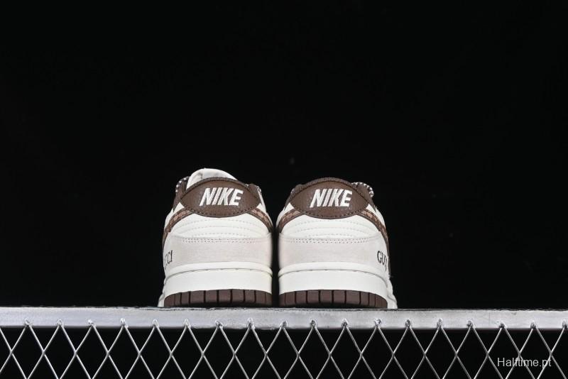Nike SB Dunk Low Gucci Collaboration Monogram Beige Brown Swoosh Anniversary Custom Low-Top Casual Skate Shoes - DJ2024-059