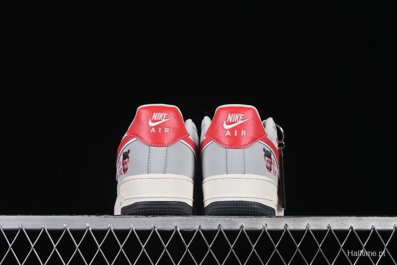 Nike Air Force 1 '07 Low Nezha Collaboration Grey Red Swoosh Casual Sneakers - DF0188-046