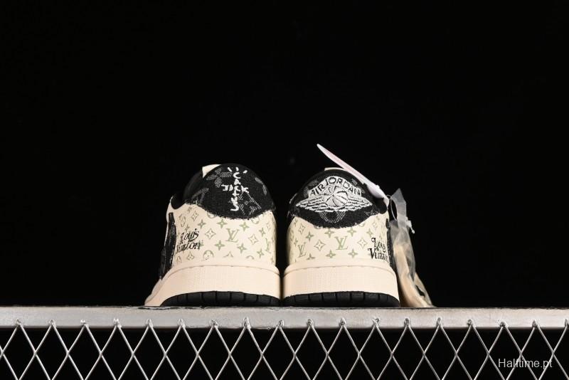 Nike Air Jordan 1 Low OG SP Travis Scott x Fragment Design Black Denim Print Casual Sneakers - SJ2068-005