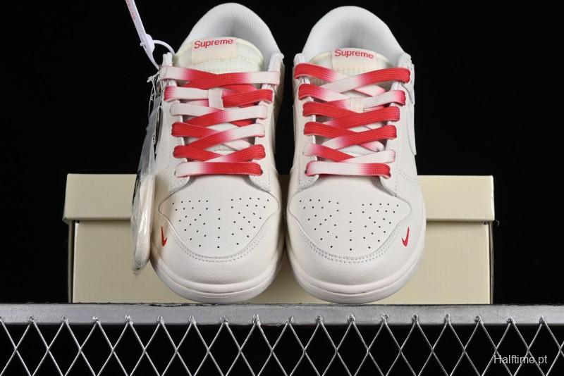 Supreme x Nike SB Dunk Low Anniversary Custom White Red Colorway Low-Top Casual Skate Shoes - BB8657-107