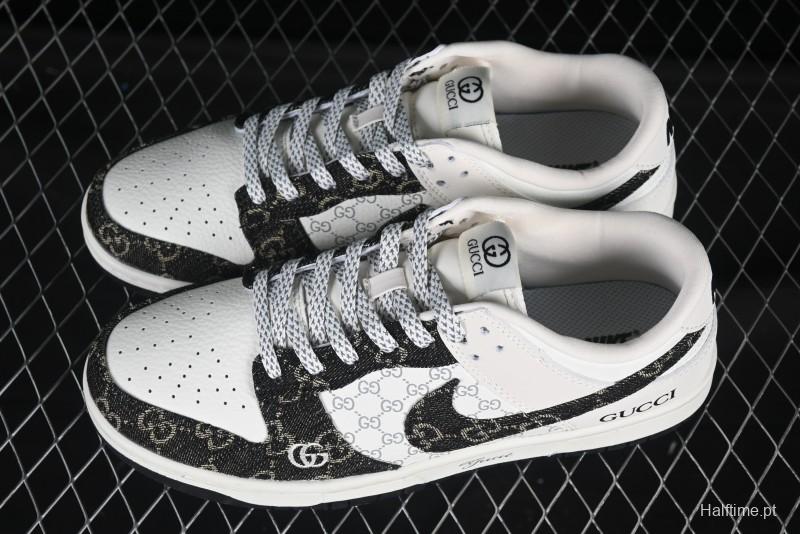 Nike SB Dunk Low Gucci Collaboration Black Denim Anniversary Custom Low-Top Casual Skate Shoes - CH8311-286